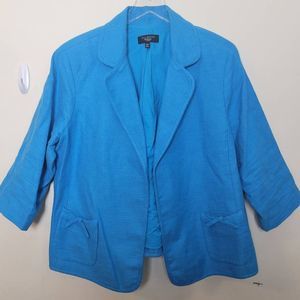 Talbots Cotton Linen Blazer Jacket Bow Detail Bright Blue Size 16W